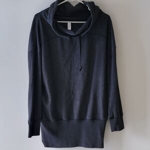 Plush & Lush Tunic Charcoal Gray  Sweatshirt Cowl Drawstring Neck Small